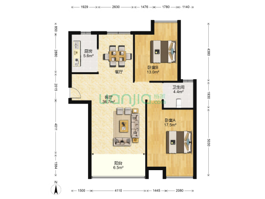 东达翰林缘 2室1厅1卫 103平方