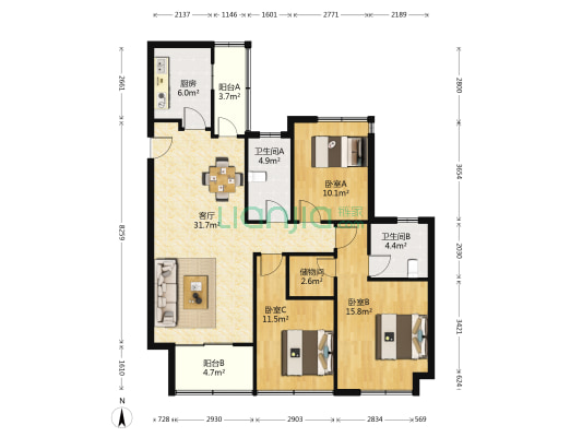复地宴南都二期 3室1厅2卫 120平方