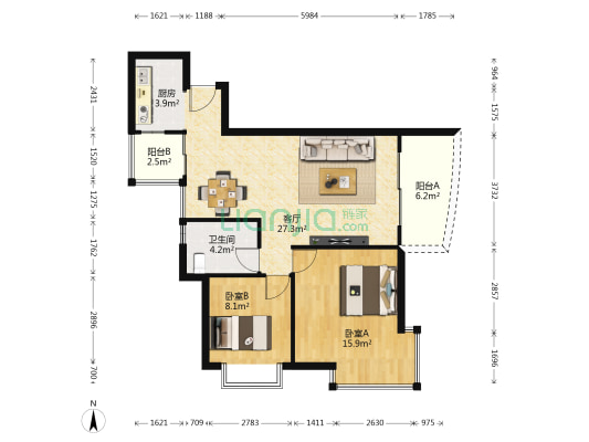 南桥静月 2室1厅1卫 78平方