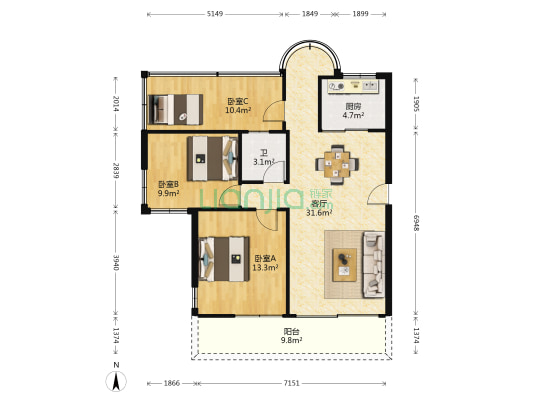 碧江碧锦花园 3室1厅1卫 81平方