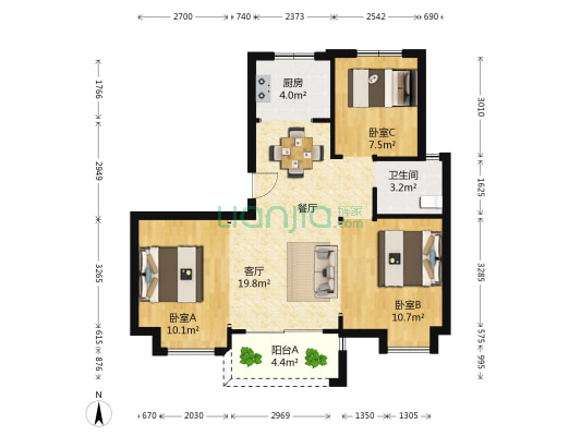 琨瑜之星 3室1厅1卫 88平方