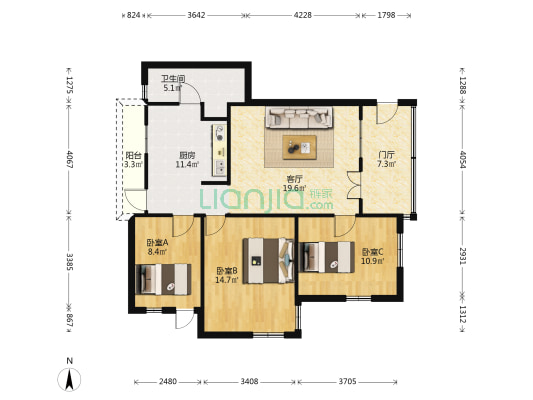 红棉西路 3室1厅1卫 89平方