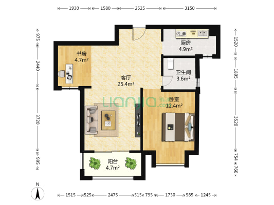 福星华府誉境 2室1厅1卫 82平方