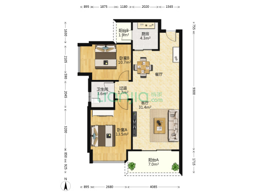 龙光海云天 2室1厅1卫 81平方