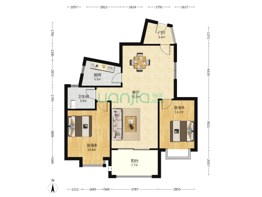 新城豪庭 2室1厅1卫 95平方