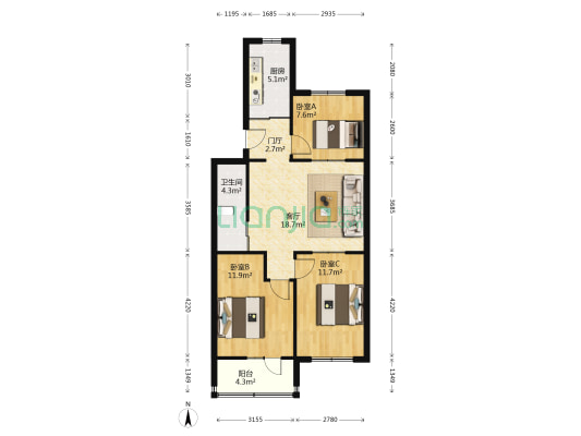 电厂社区 3室1厅1卫 82平方