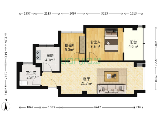 建馨花园 2室1厅1卫 56平方