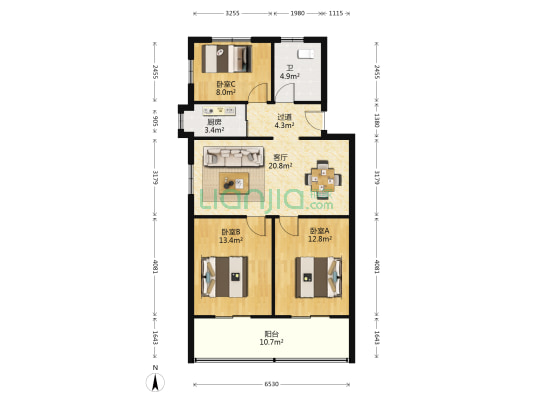 檀溪路农行家属院 3室1厅1卫 99平方