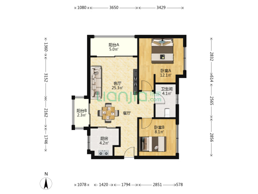 美林书苑 2室1厅1卫 82平方