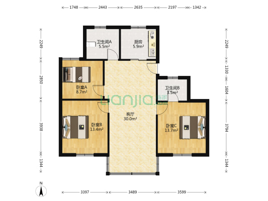 盛丰苑 3室1厅2卫 103平方