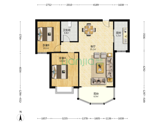 鸿安国际广场 2室1厅1卫 110平方