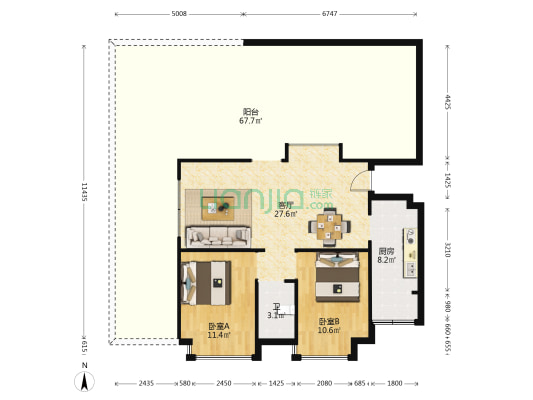 西岸香畔 2室1厅1卫 78平方