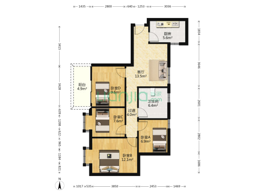 桃源村二期 4室1厅1卫 91平方