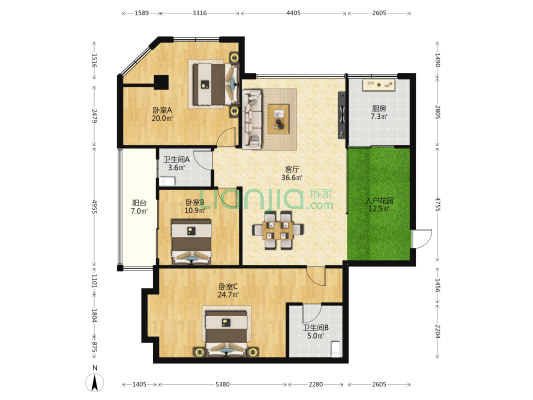 北园公寓 3室1厅2卫 158平方
