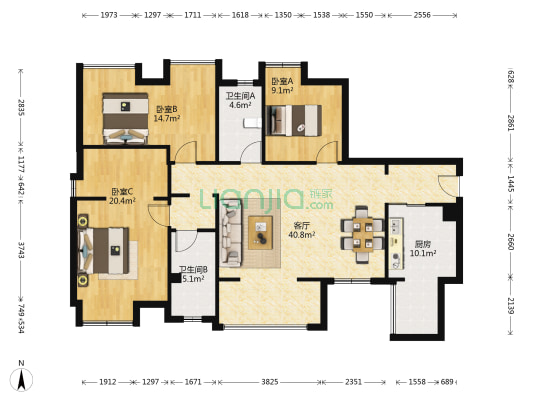 绿岛筑 3室1厅2卫 120平方