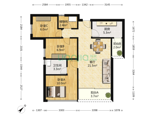 金地名津 3室1厅1卫 82平方
