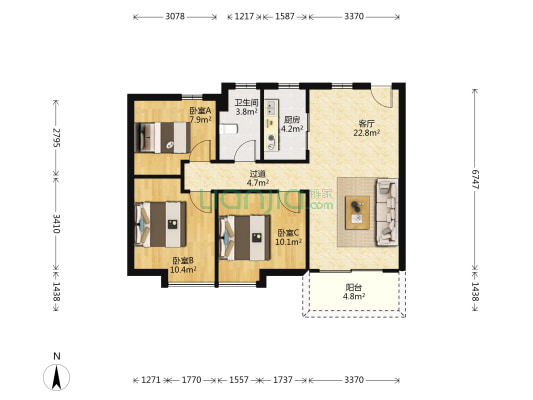 峰湖御境 3室1厅1卫 90平方
