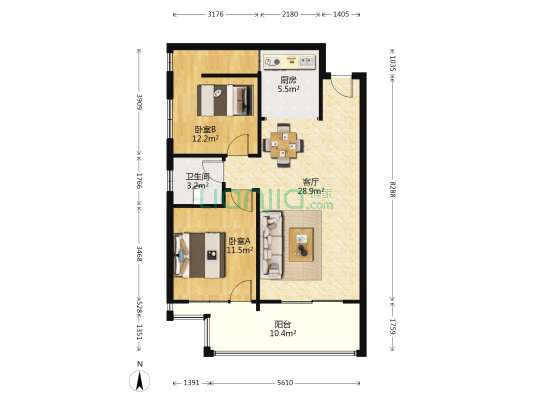 新裕公馆 2室1厅1卫 80平方