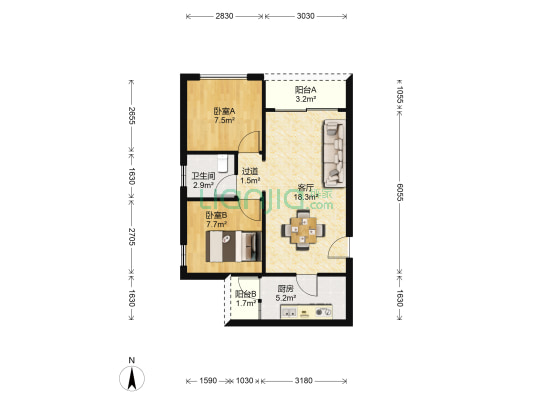 湖柏山庄 2室1厅1卫 58平方