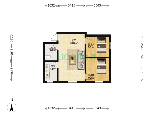 凤鸣庄园 2室1厅1卫 58平方