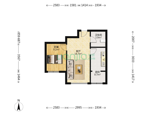 师范家园 1室1厅1卫 64平方