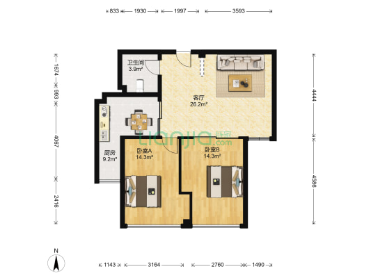 坤盛花园二期上元府 2室1厅1卫 85平方