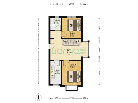 香槟新坐标 2室1厅1卫 59平方