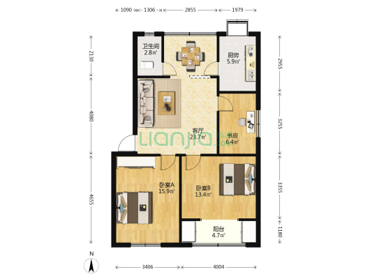 大堰塘家属院 3室1厅1卫 91平方