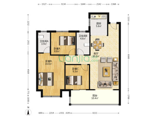 东台悦达悦棠湾 3室1厅2卫 116平方