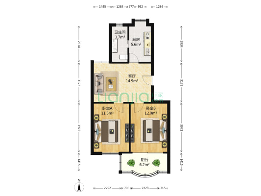 明星集团宿舍 2室1厅1卫 72平方