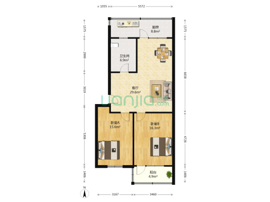 无影山中路147号 2室1厅1卫 96平方
