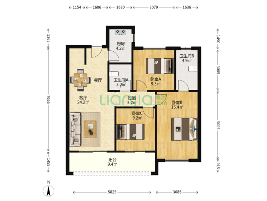 沣水云岭 3室1厅2卫 110平方