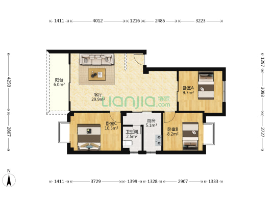 泰华新村 3室1厅1卫 85平方