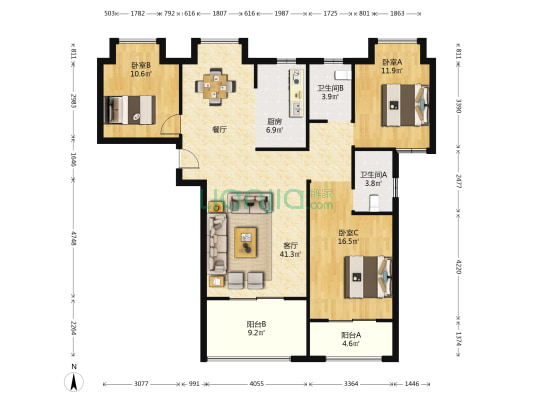 民发星悦里 3室1厅2卫 137平方