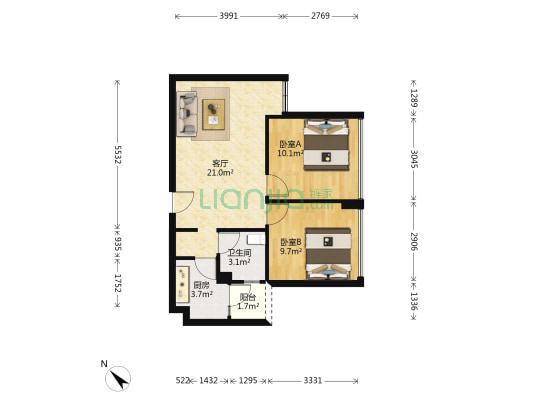 蓝光金悦派 2室1厅1卫 60平方