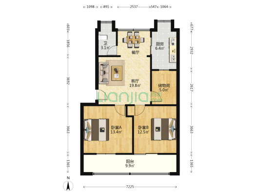 襄阳市质检所家属院 2室1厅1卫 81平方
