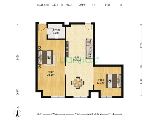 襄阳五洲国际工业博览城 2室1厅1卫 61平方