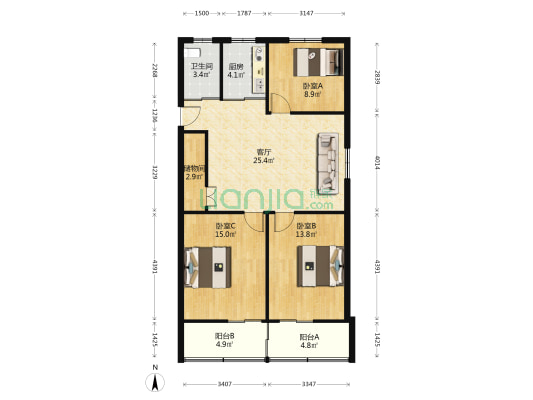 温化生活小区 3室1厅1卫 96平方