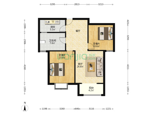 滨河名邸 2室1厅1卫 85平方