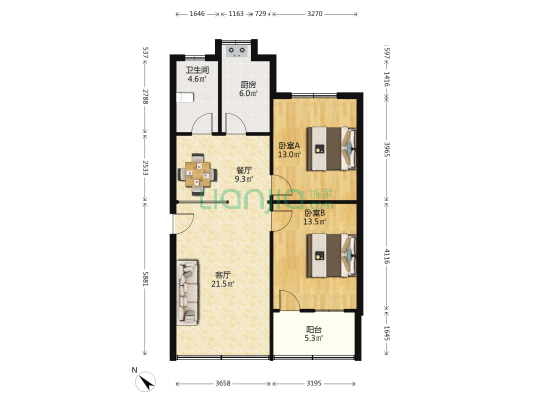 晨阳花园 2室2厅1卫 88平方