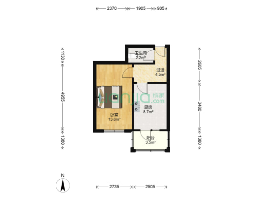桦树小区南区 1室0厅1卫 43平方