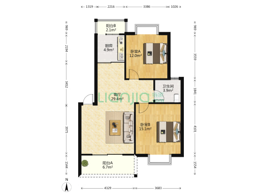 美丽家园 2室1厅1卫 88平方