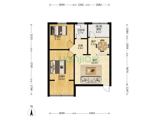 大东新村 2室2厅1卫 63平方