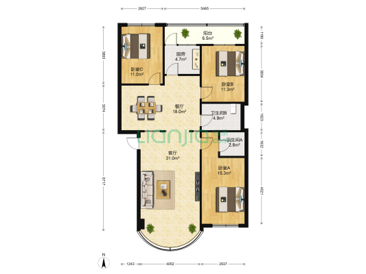 海口市规划局秀英分局 3室2厅2卫 74平方