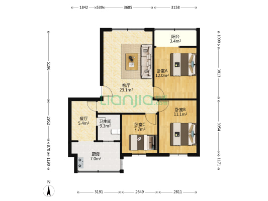桂林路一段98号 3室2厅1卫 81平方