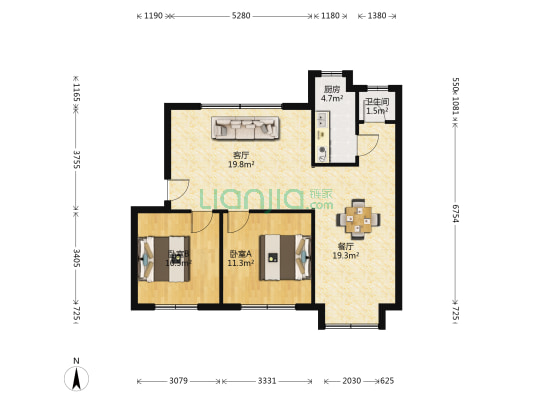 湖南天润化工东风湖生活区 2室2厅1卫 78平方