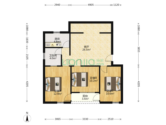 市政府二生活区 3室1厅1卫 82平方