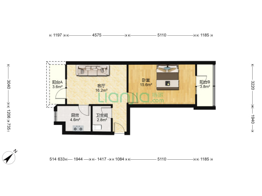 台北路95到101号 1室1厅1卫 54平方