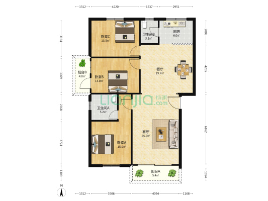 新港花园(东区) 3室2厅2卫 142平方