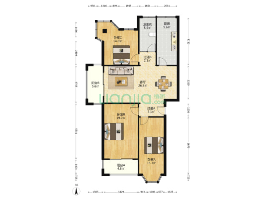 文庭佳苑 3室1厅1卫 117平方